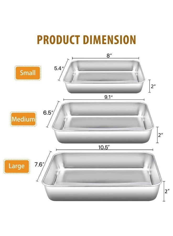 Monda Baking Pans Set of 3, Stainless Steel Sheet Cake Pan for Oven - 31.5/26.7/24cm, Rectangle Bakeware Set for Cake Lasagna Brownie Casserole Cookie, Non-toxic & Healthy, Dishwasher Safe - Image 5